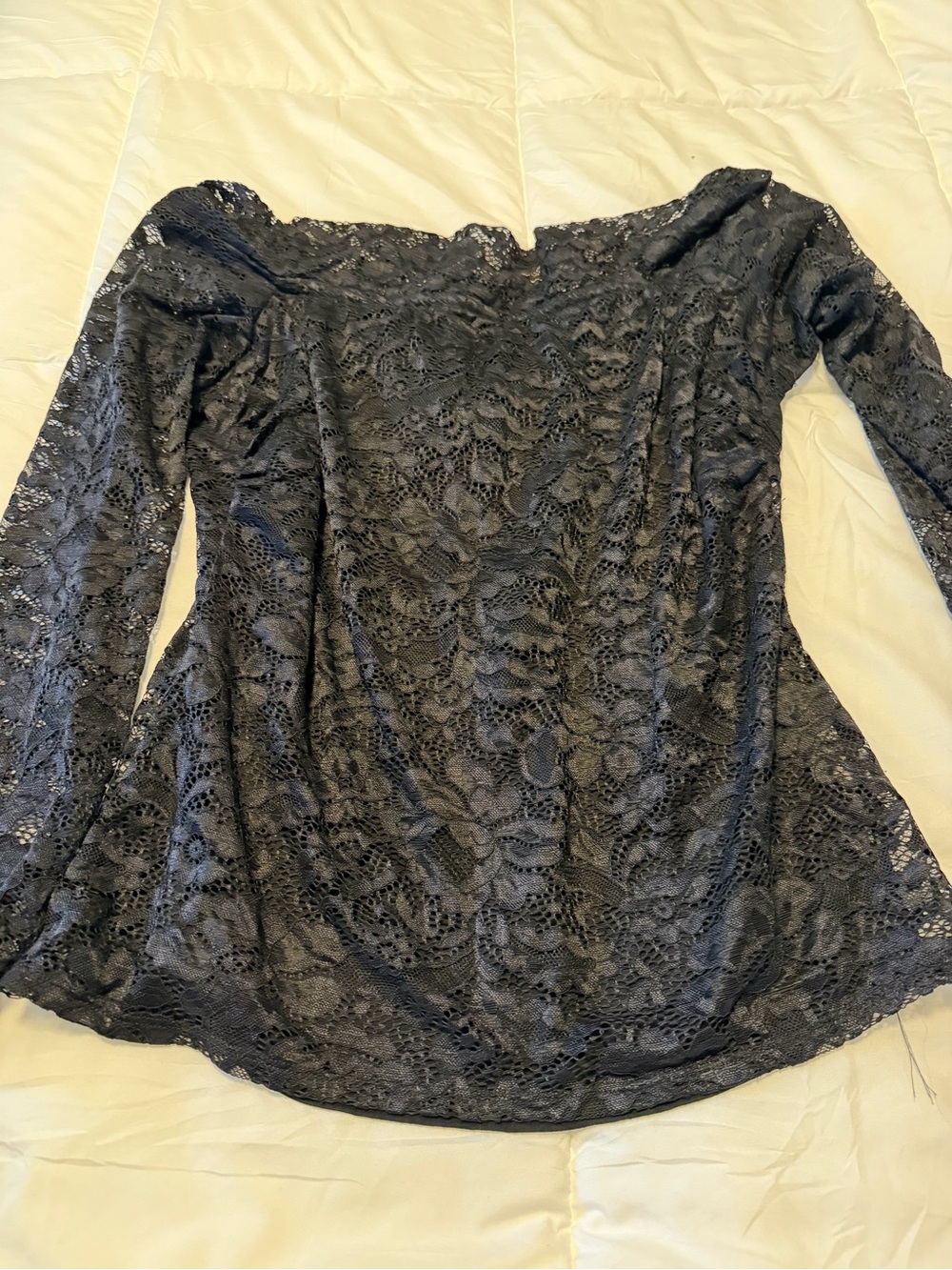 VENUS Black Floral Lace Off-Shoulder Long Sleeve Top